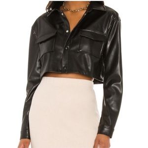 L’Academie Black Cropped Leather Shirt - S